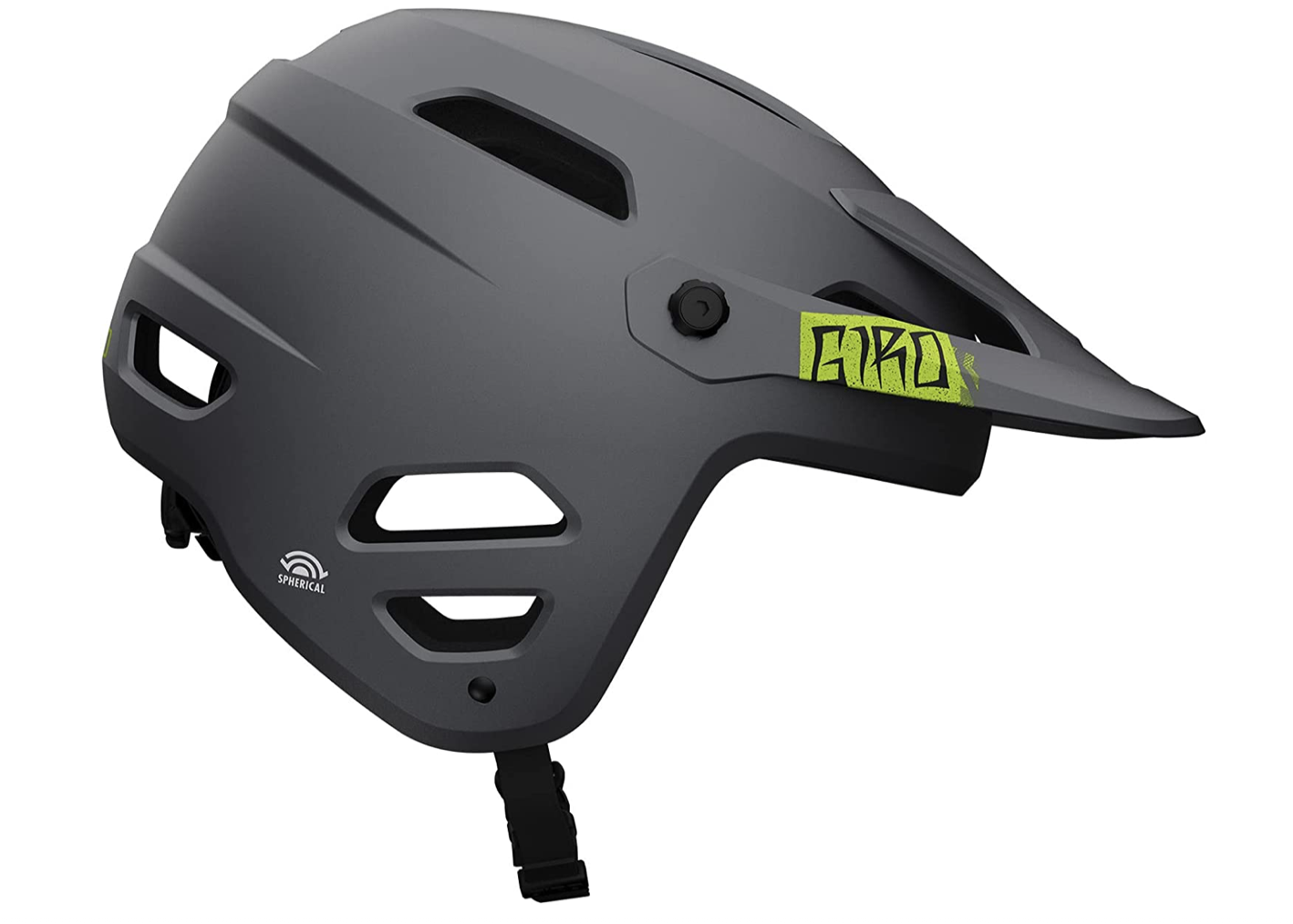 Gray and geen Giro Tyrant Spherical mountain bike helmet.